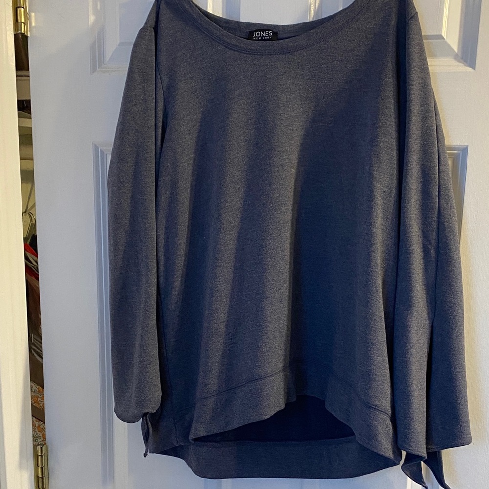 Jones New York Women's Heathered Blue Long Sleeve Top